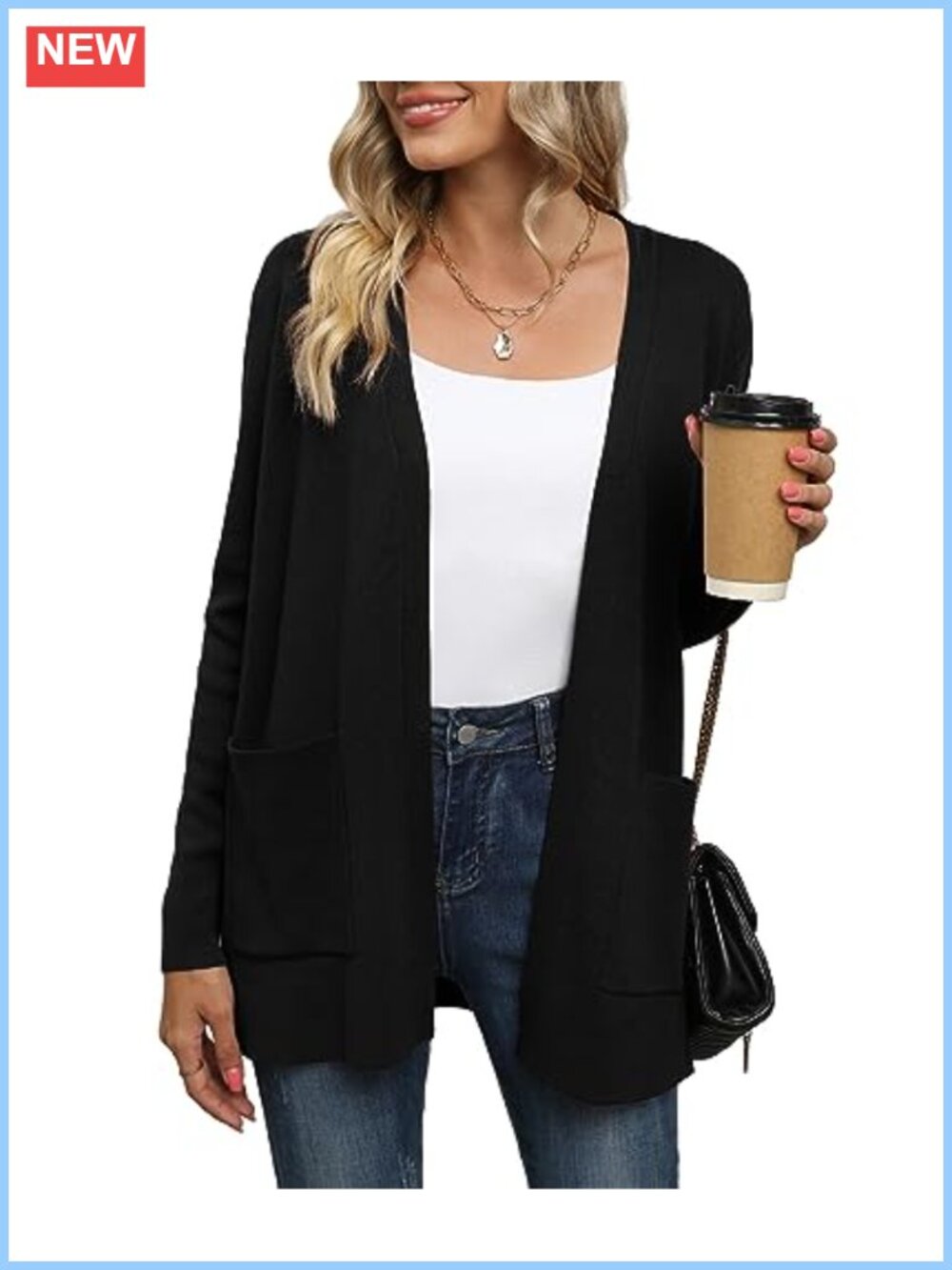 Womens Lightweight Open Front Cardigan Sweater with Pockets Long Sleeve Knit